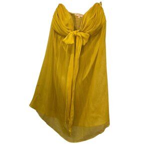 Betsey Johnson Vintage Y2K yellow silk strapless bow front baby doll dress 10